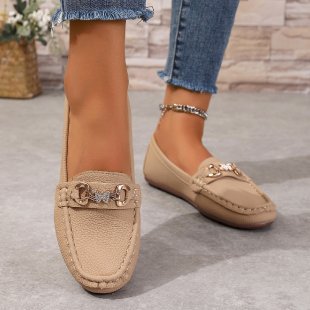 Damen Elegante Mokassin Loafer mit Zierkette und gepolstertem Komfortfußbett Drune