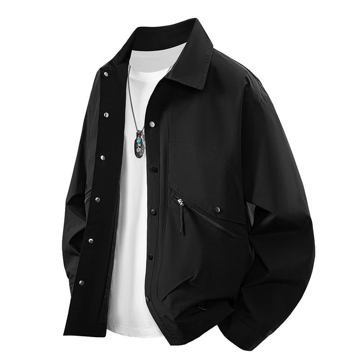 Herren Overshirt-Coachjacke im Urban-Utility-Stil mit Druckknopfleiste und schräger Reißverschlusstasche Drune