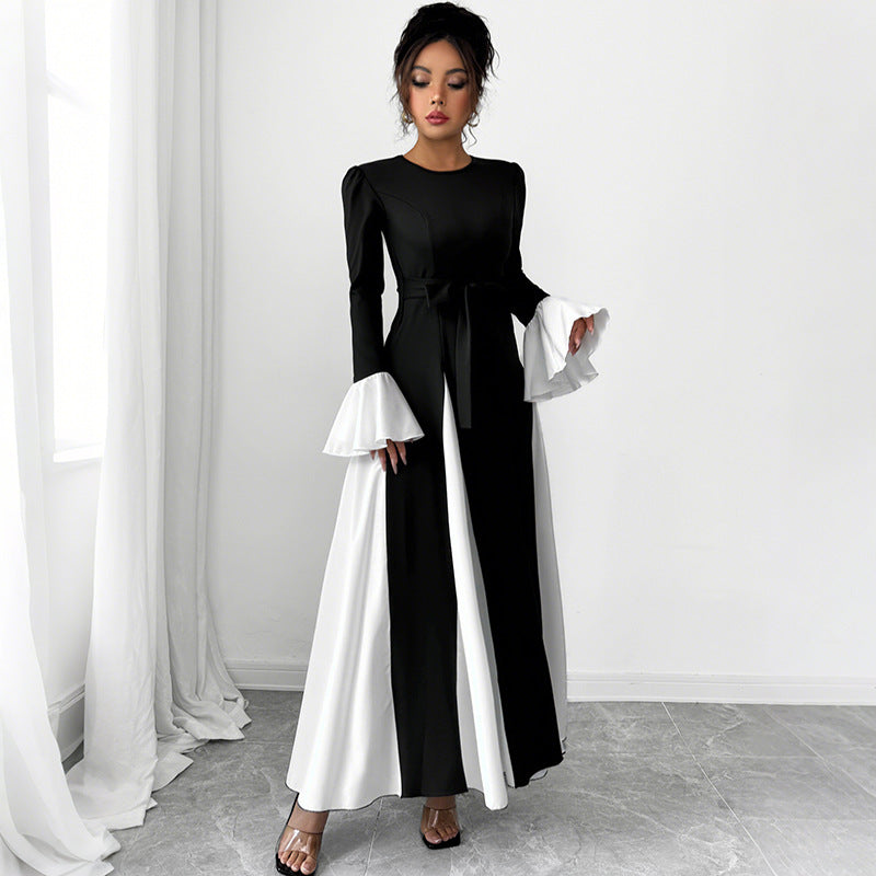 Damen Elegantes Maxikleid mit Rüschendetails und Taillengürtel Drune