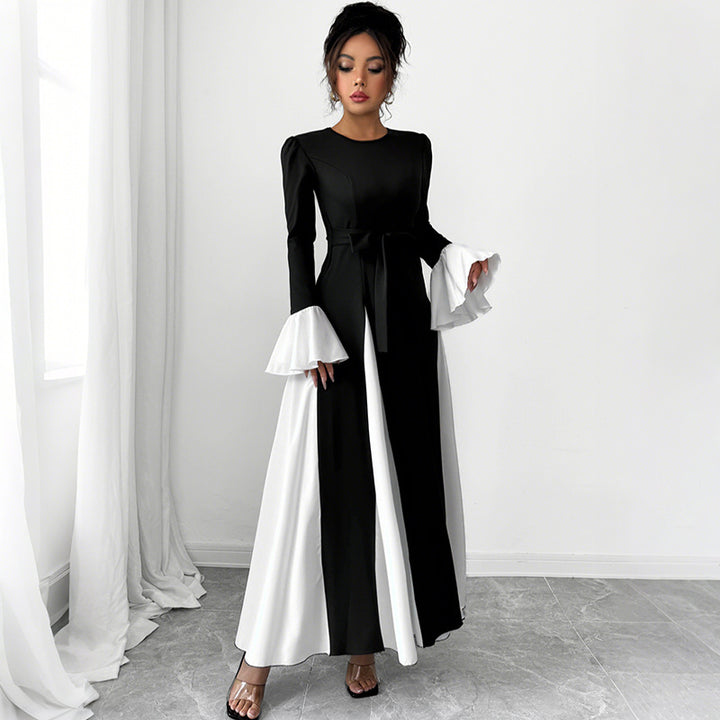 Damen Elegantes Maxikleid mit Rüschendetails und Taillengürtel Drune
