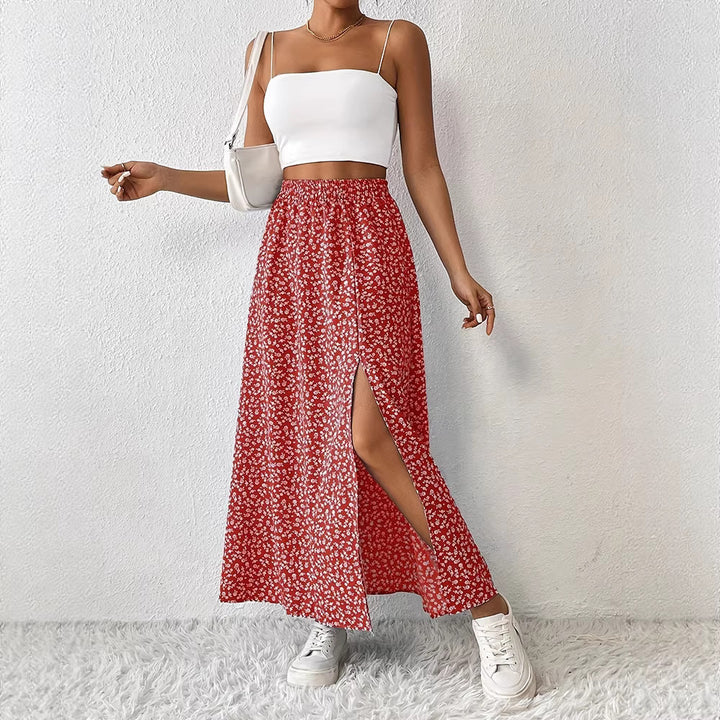 Damen Maxirock mit elegantem Schlitz und floralem Muster Drune
