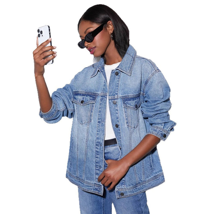 Damen Oversized Denimjacke im lässigen Schnitt mit aufgesetzten Taschen Drune