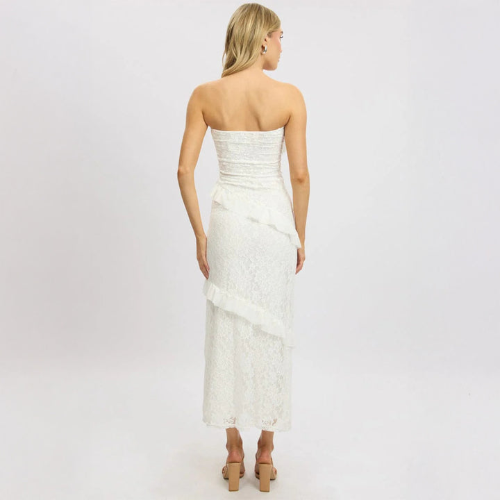 Damen Off-Shoulder Maxikleid mit Rüschendetails und figurbetonter Silhouette Drune