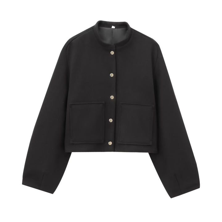 Damen Cropped Wollmix‑Jacke im Boxy‑Schnitt mit Stehkragen und aufgesetzten Taschen Drune