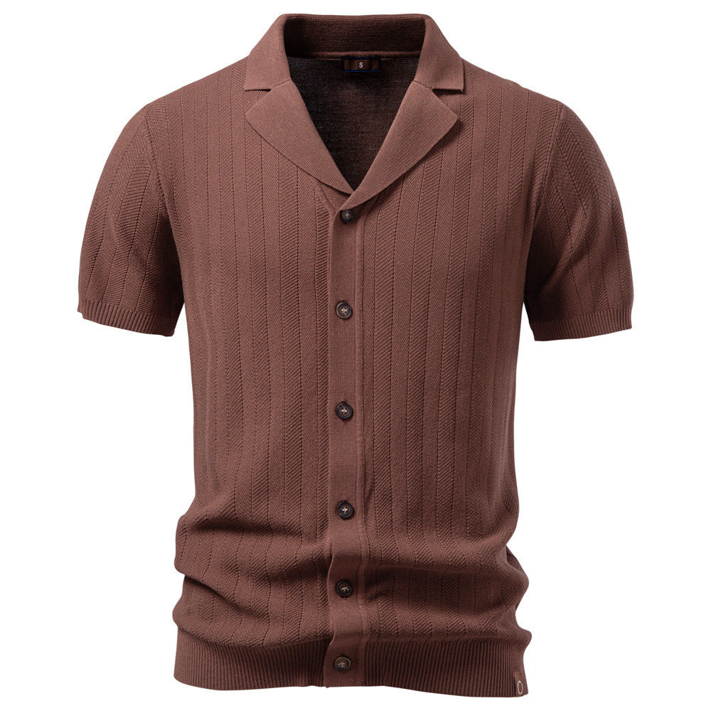 Herren nan Kurzarm Strickcardigan mit Reverskragen und feinem Strukturstrick Drune