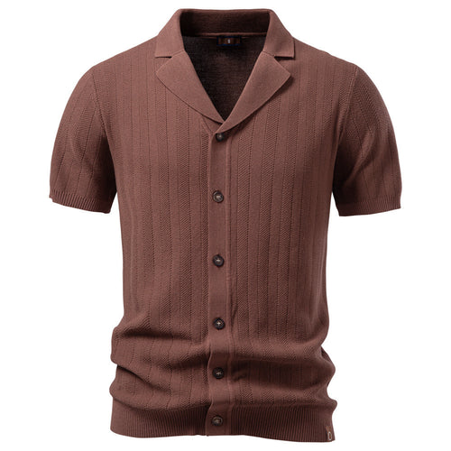 Herren nan Kurzarm Strickcardigan mit Reverskragen und feinem Strukturstrick Drune