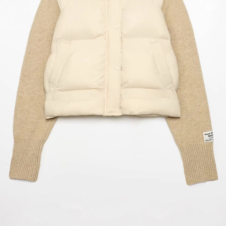 Damen Gepolsterte Cropped Hybrid-Jacke mit Strickärmeln und Stehkragen Drune
