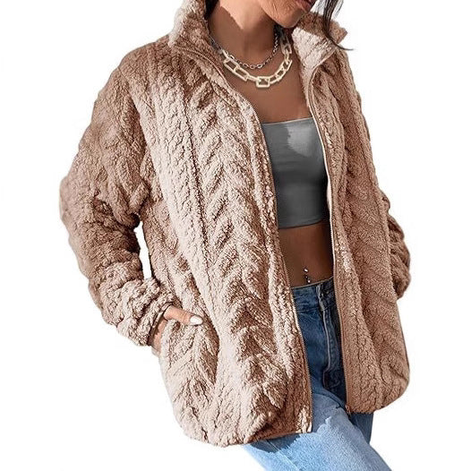 Damen Kuschel-Fleecejacke mit Oversized-Schnitt und Stehkragen Drune