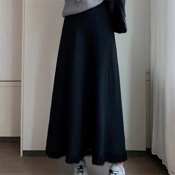 Damen eleganter Midirock mit Fransen Drune