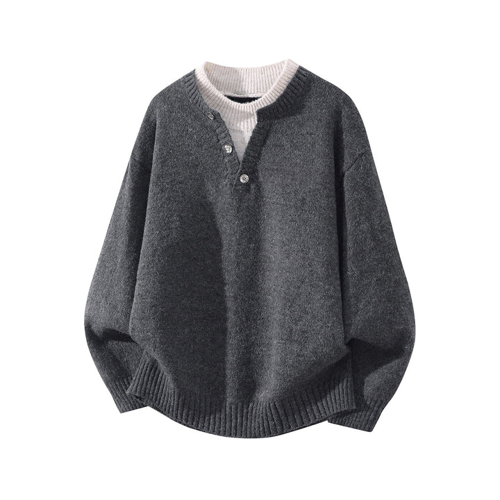 Damen Oversize-Strickpullover mit Henley‑Halbknopfkragen und geripptem Saum Drune