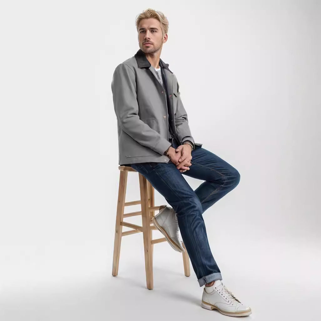 Herren lässige Baumwolljacke im Worker-Stil Drune