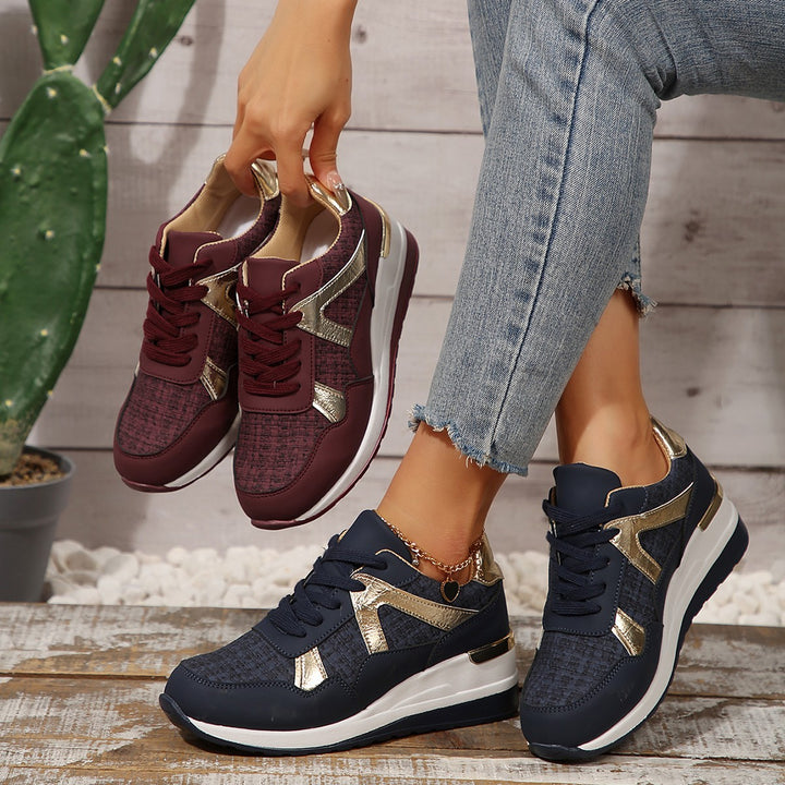 Damen sportlicher Keil-Sneaker mit gepolstertem Memory-Fußbett und eleganten Metallic-Akzenten Drune