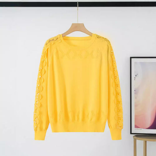 Damen Strickpullover mit romantischem Spitzenärmeln Drune