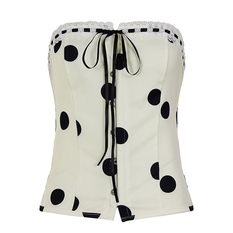 Damen Bandeau-Blusenshirt mit Rüschendetails und Knopfleiste Drune