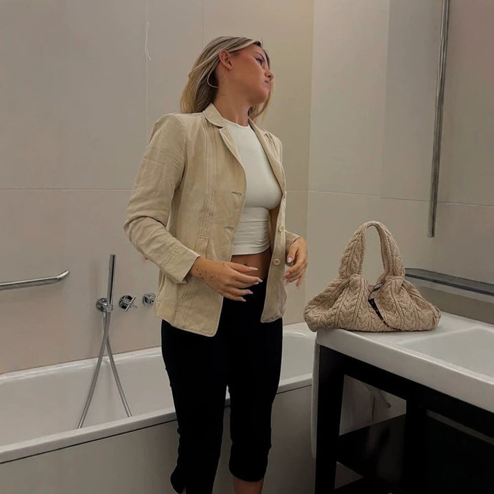 Damen Leichter strukturierter Leinenblazer mit Relaxed‑Fit, Ein-Knopf‑Verschluss & aufgesetzten Taschen Drune