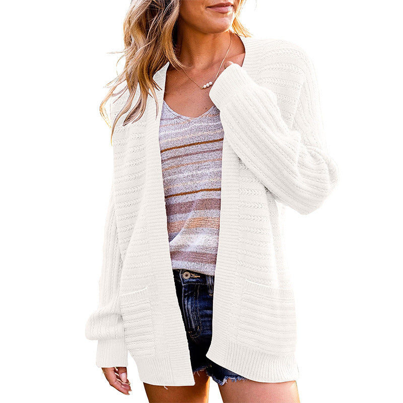 Damen Strickjacke mit tiefem V-Ausschnitt und strukturiertem Design Drune