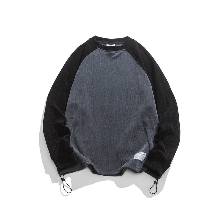 Unisex Oversize Cord-Sweatshirt mit Raglanärmeln, Kängurutaschen und Tunnelzugsaum Drune