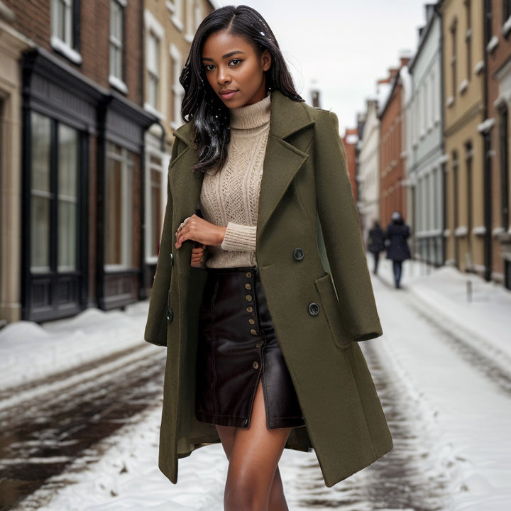 Damen Langer Chesterfield-Mantel aus Wollmix mit taillierter Passform und Seitentaschen Drune