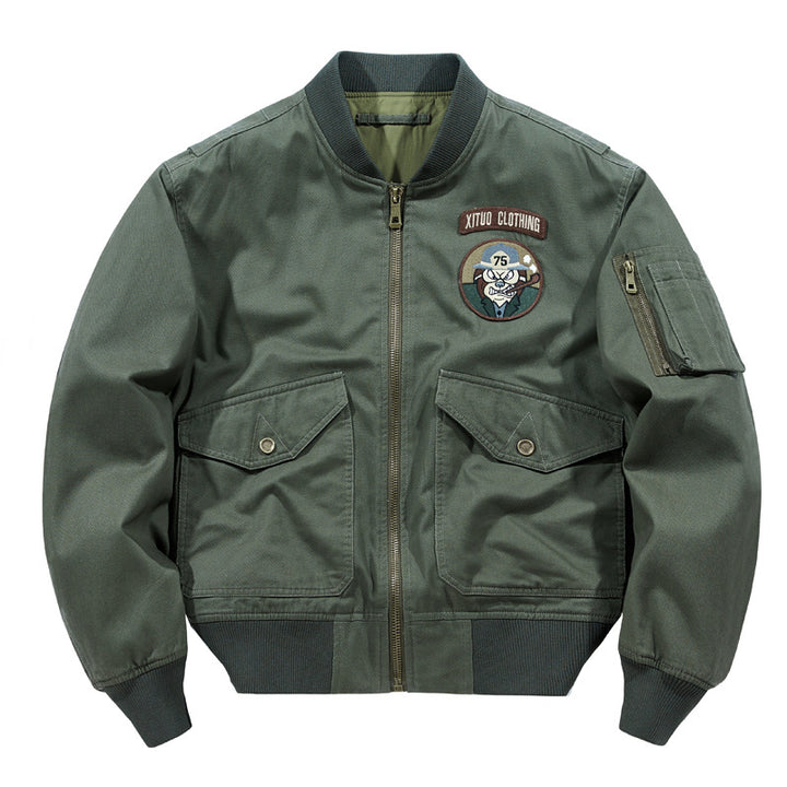 Herren  Aviator Utility Flight Jacket mit gesticktem Brustpatch und Mehrfachtaschendesign Drune