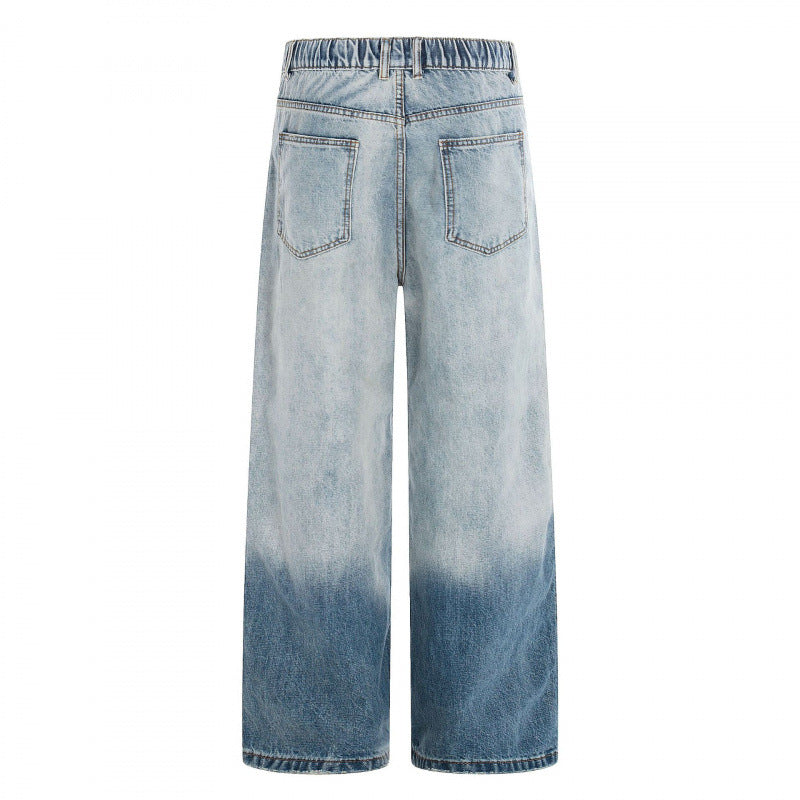 Damen Weite High-Waist Denim-Jeans mit Ombre-Saum und elastischem Rückenteil Drune