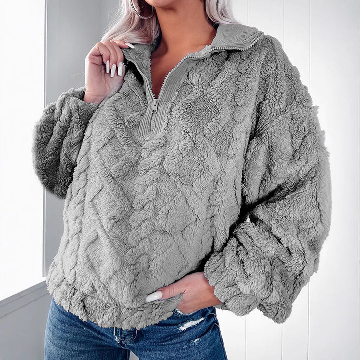Damen Flauschiger Zip-Pullover mit strukturiertem Design Drune