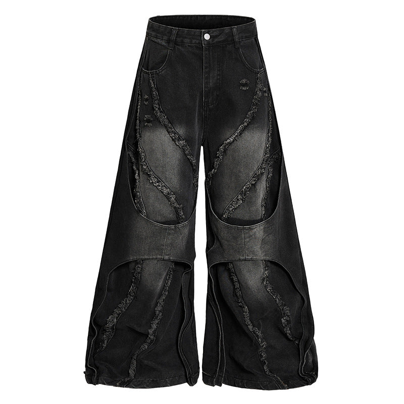 Damen weite Destroyed-Denim Culotte mit Lagenoptik und Fransenapplikation Drune