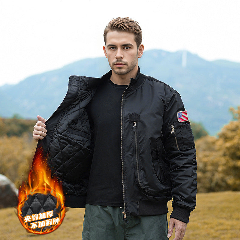 Herren nan robuste Piloten‑Bomberjacke mit multifunktionalen Reißverschluss‑ und Klapptaschen sowie Ärmeltasche Drune