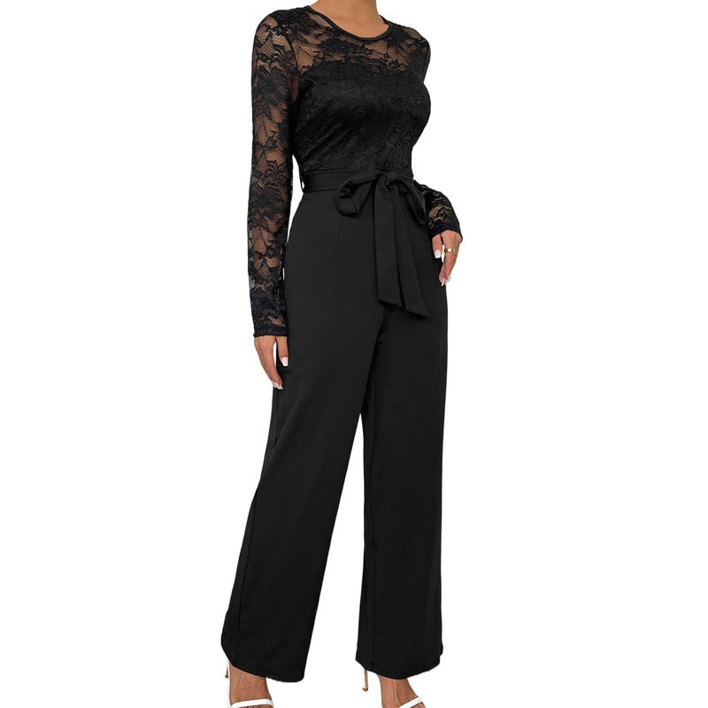 Damen Eleganter und vielseitiger Jumpsuit mit Spitzenoberteil Drune