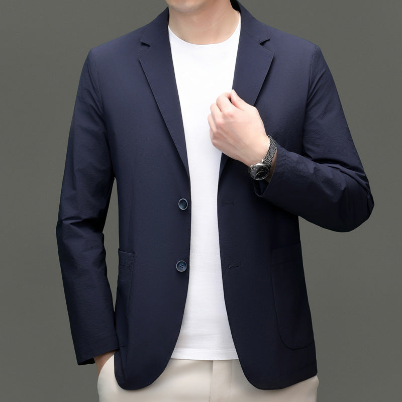Herren eleganter Freizeitblazer aus atmungsaktivem Gewebe mit modischem Stehkragen Drune