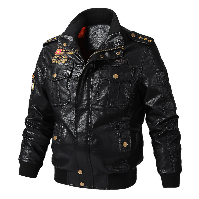 Herren Kunstleder-Pilotblouson im Military-Style mit Schulterpatten und Pattentaschen Drune
