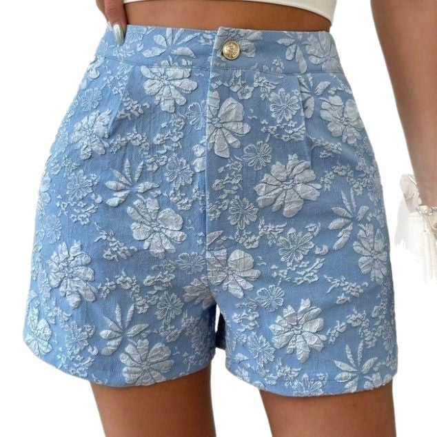 Damen Modische Shorts mit Blumenstickerei Drune