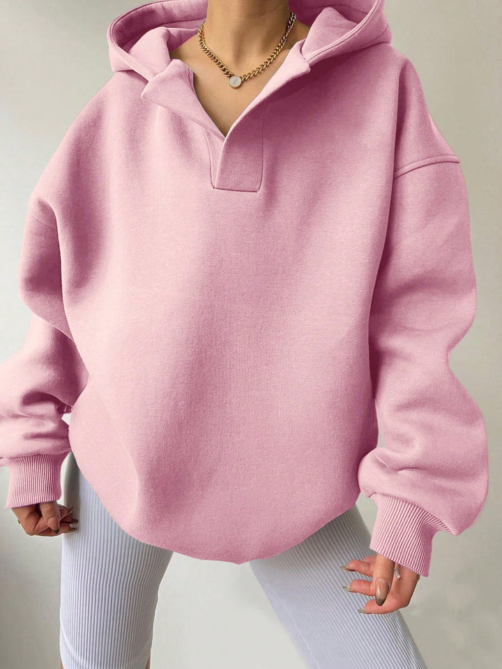 Damen Oversize-Kapuzenpullover aus schwerem Sweatstoff mit V‑Ausschnitt‑Detail und langen Rippbündchen Drune