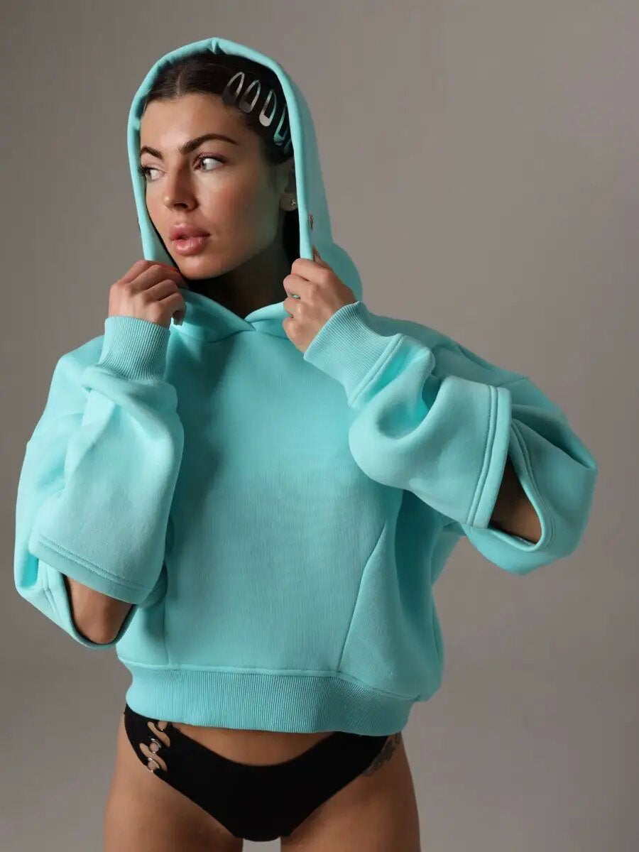 Damen Modischer cropped Hoodie mit Kapuze und lässigem Schnitt Drune