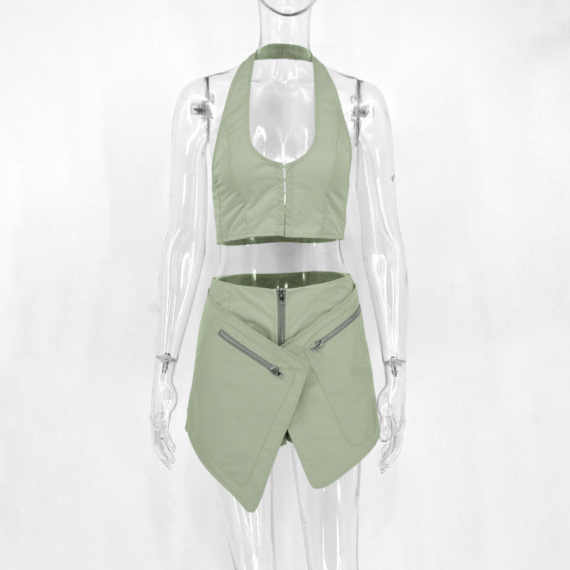 Damen Sportliches Set mit modischem Crop-Top und asymmetrischem Rock Drune