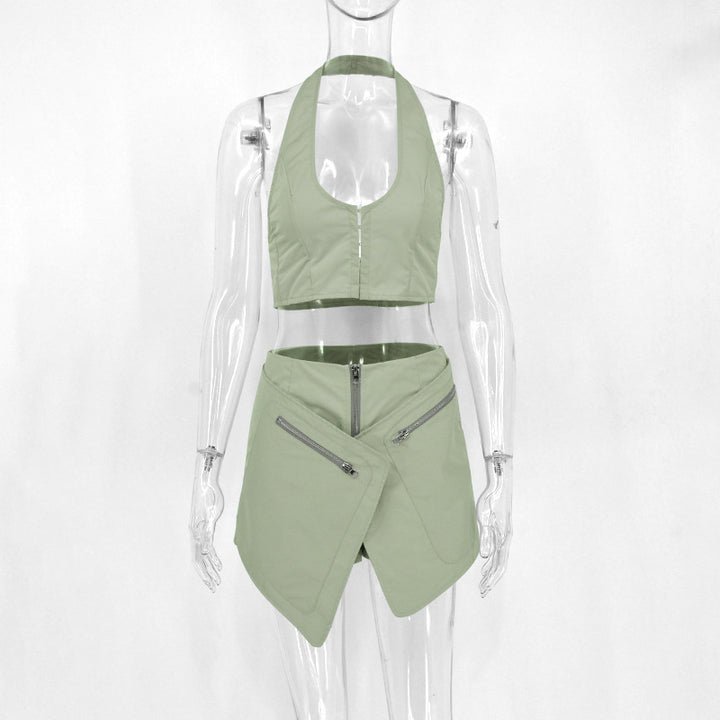 Damen Sportliches Set mit modischem Crop-Top und asymmetrischem Rock Drune