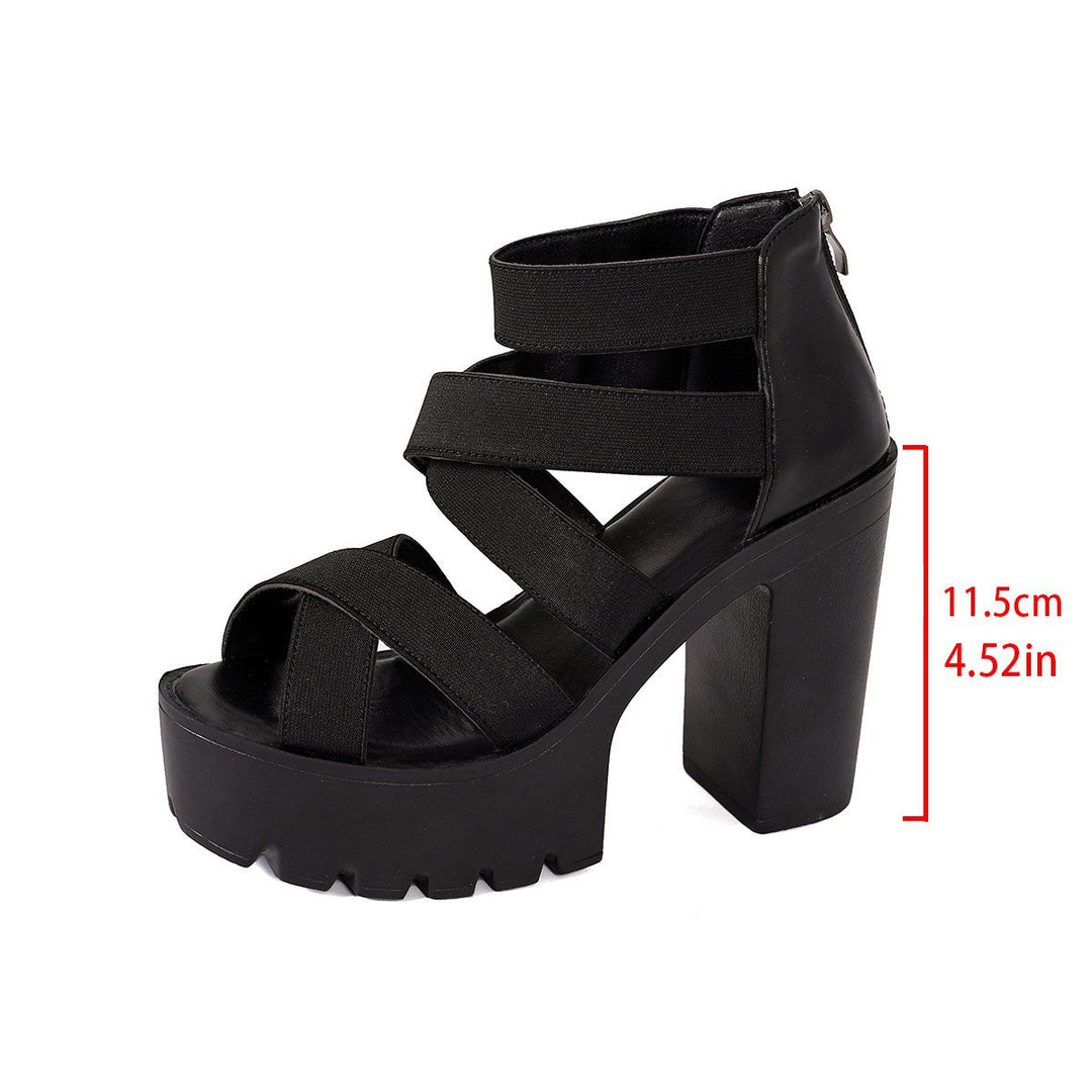Damen Plateau-Sandalen mit modischem Riemendesign und stabilem Blockabsatz Drune