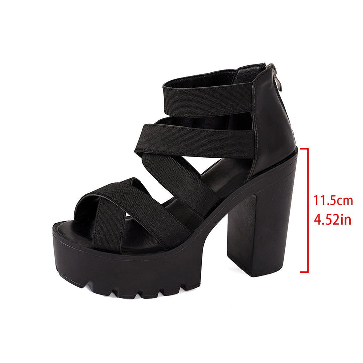 Damen Plateau-Sandalen mit modischem Riemendesign und stabilem Blockabsatz Drune