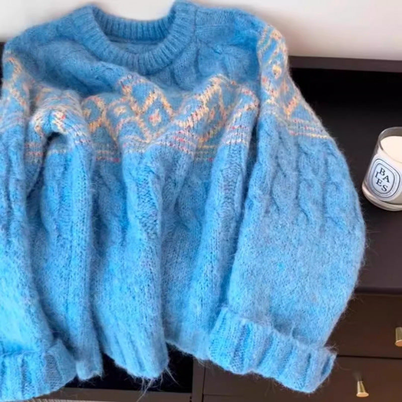 Damen Grobstrickpullover mit nordischem Muster und weichem Material Drune