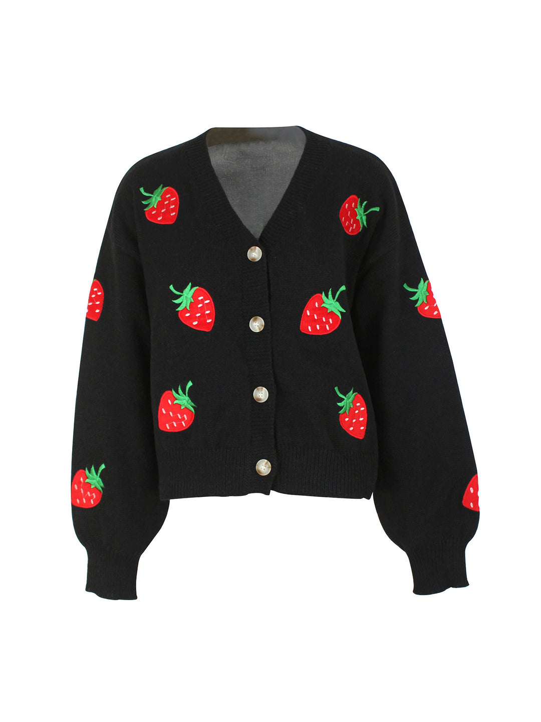 Damen verspielter Strickcardigan mit Erdbeerstickerei Drune