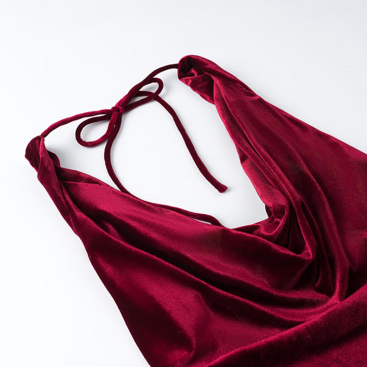 Damen Maxikleid aus Satin mit Wasserfallausschnitt und Riemchenbindung am Rücken Drune