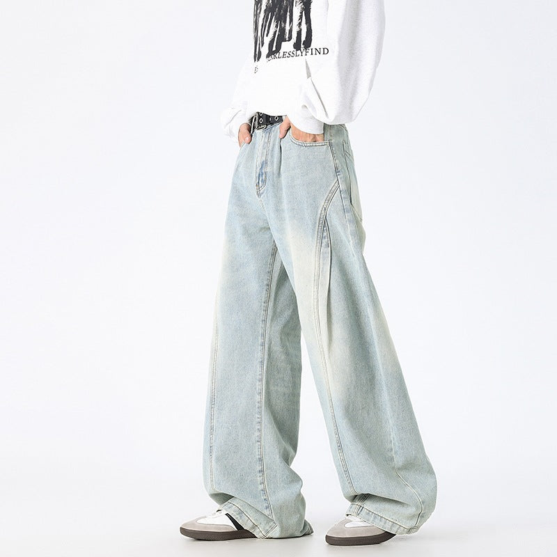 Unisex Extrawweite Baggy-Jeans mit tiefem Schritt, markanten Teilungsnähten und Palazzosilhouette Drune