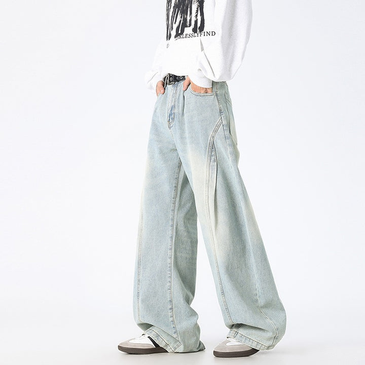 Unisex Extrawweite Baggy-Jeans mit tiefem Schritt, markanten Teilungsnähten und Palazzosilhouette Drune