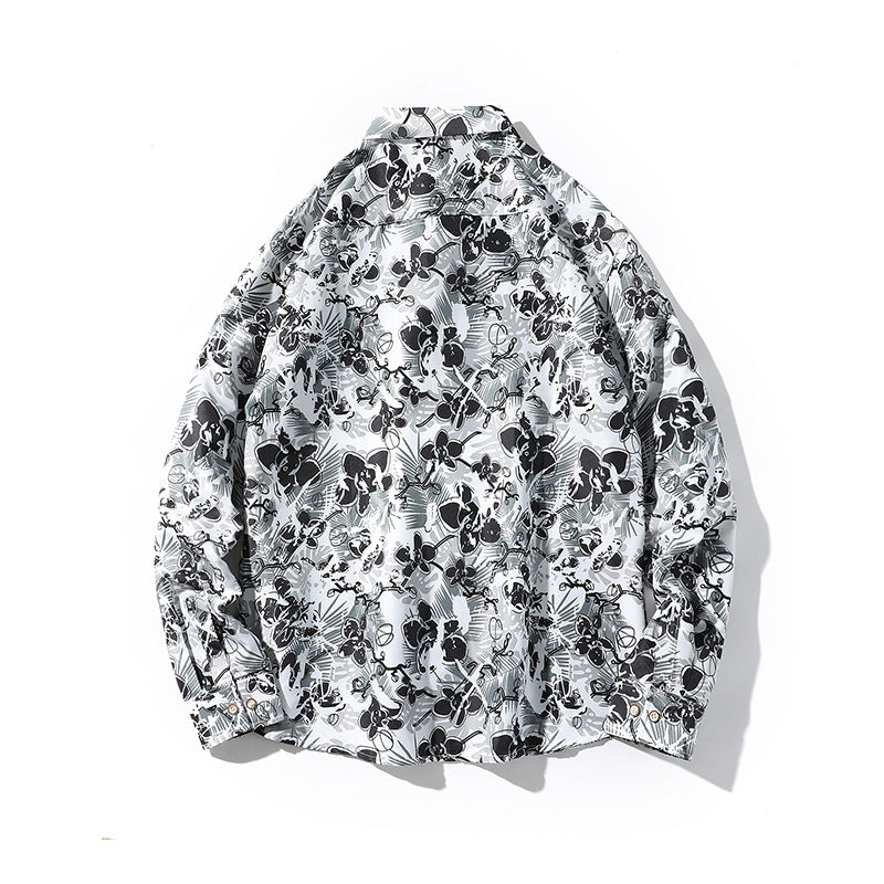 Herren Oversize-Knopfhemd mit grafischem Allover-Print und lockerem Relaxed-Schnitt Drune