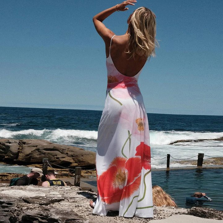 Damen Maxi Kleid mit floralem Print und spaghetti-Trägern Drune