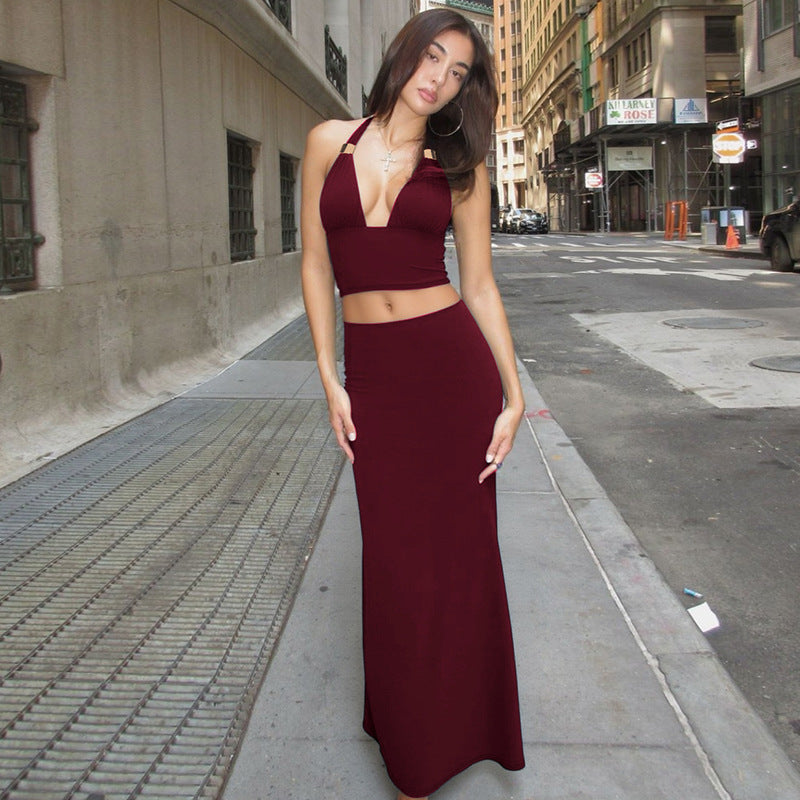 Damen Elegantes Zwei-Teiliges Set aus Crop-Top und Maxirock Drune