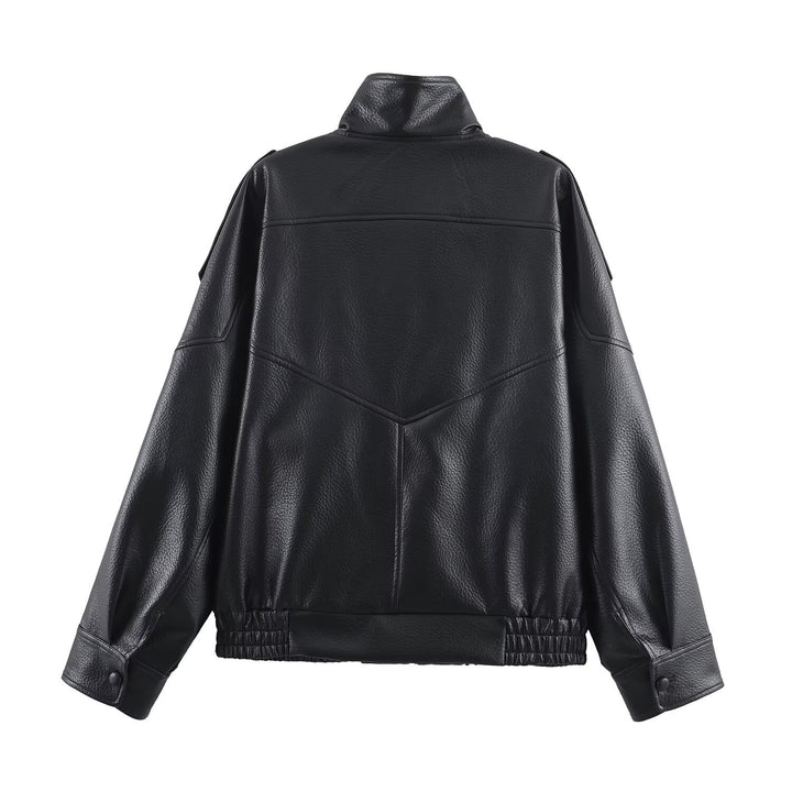 Damen Kunstlederjacke im modernen Design mit hochgeschlossenem Kragen und praktischen Taschen Drune