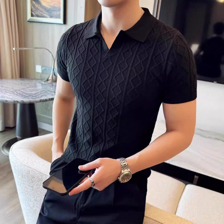 Herren Elegantes Strick-Polohemd mit dekorativer Struktur Drune