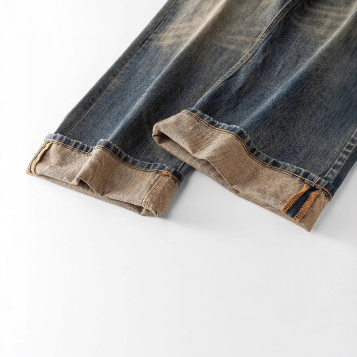 Herren Weite Gerade Vintage-Denim Jeans mit Used-Waschung Drune