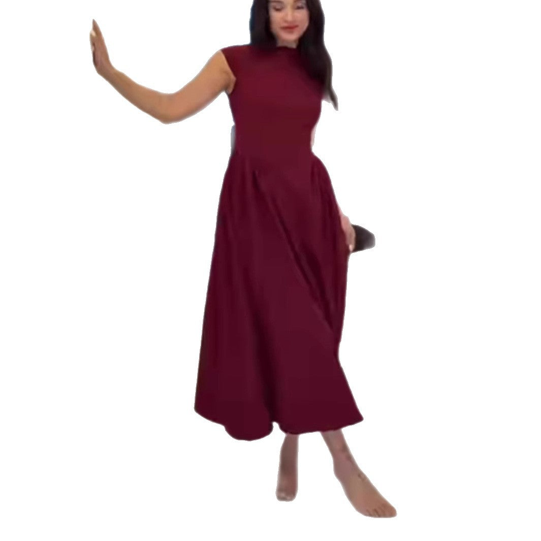 Damen A-Linien Maxikleid mit elegantem Rundhalsausschnitt und fließendem Rock Drune
