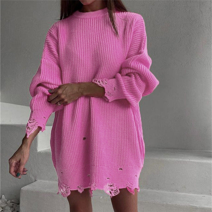 Drune Ripped O Neck Oversized Sweater Kleid